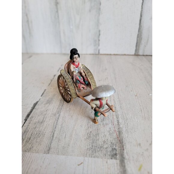 Vintage Japanese rickshaw celluloid pull cart unique home decor figure - Picture 1 of 8